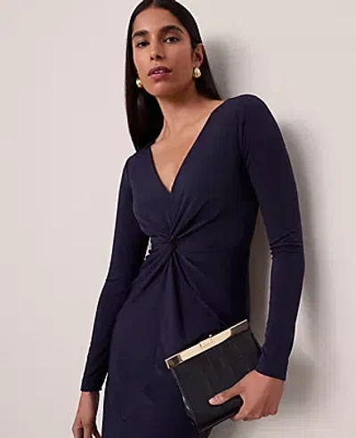 Ann Taylor Petite V-neck Knit Dress In Blue