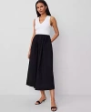 Ann Taylor Petite V-neck Mixed Media Flare Dress In Black