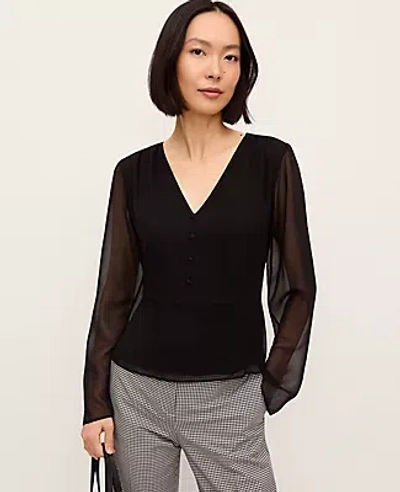 Ann Taylor Petite V-neck Peplum Blouse In Black