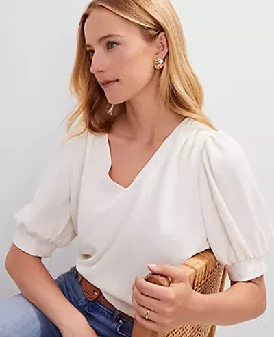 Ann Taylor Petite V-neck Popover Top In White