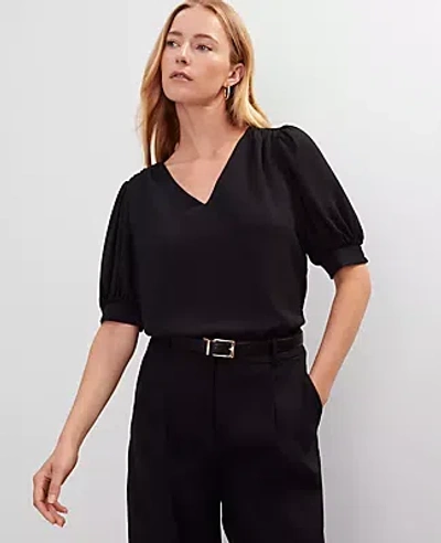 Ann Taylor Petite V-neck Popover Top In Black