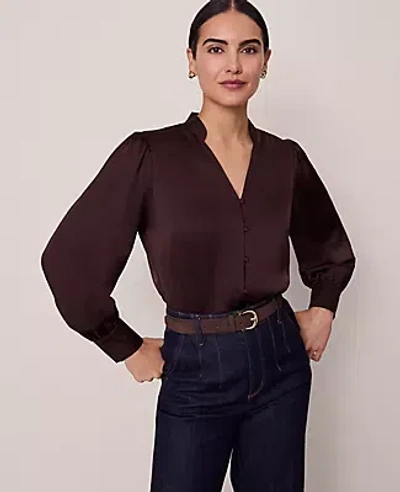 Ann Taylor Petite V-neck Popover Top In Brown