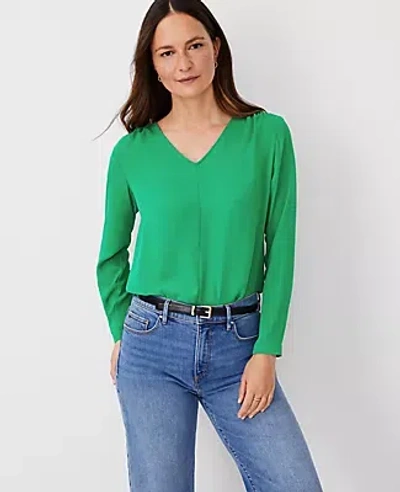 Ann Taylor Petite V-neck Popover Top In Grass Green