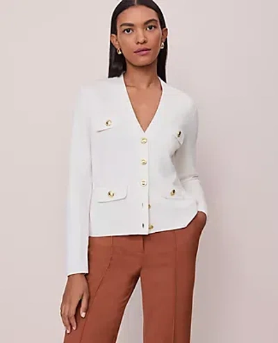 Ann Taylor Petite V-neck Sweater Jacket In White