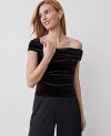 Ann Taylor Petite Velvet Asymmetric One-shoulder Top In Black