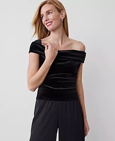 Ann Taylor Petite Velvet Asymmetric One-shoulder Top In Black
