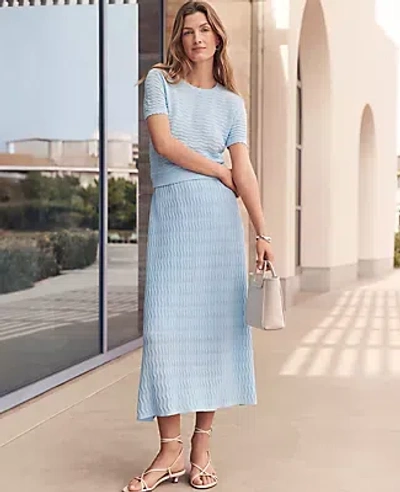 Ann Taylor Petite Wavy Stitch Midi Skirt In Blue