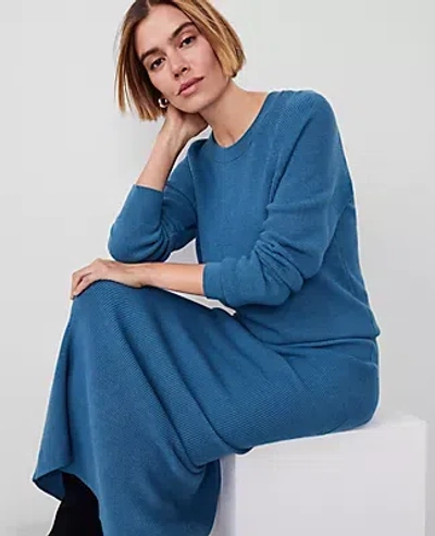 Ann Taylor Petite Weekend Collection Wedge Ribbed Sweater In Balmy Blue