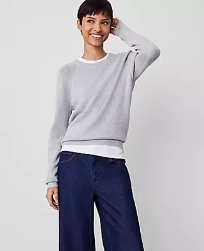 Ann Taylor Petite Wedge Ribbed Sweater In Pebble Grey Heather