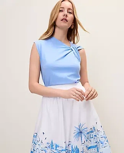 Ann Taylor Petite Weekend Asymmetric Twist Shoulder Top In Blue