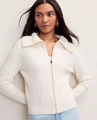 Ann Taylor Petite Weekend Cable Sweater Jacket In White