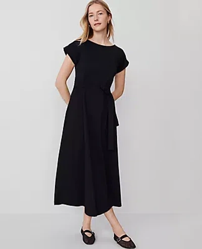 Ann Taylor Petite Weekend Collection Belted Knit Midi Dress In Black