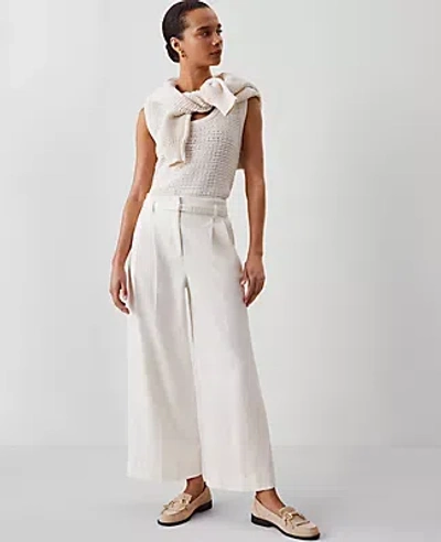 Ann Taylor Petite Weekend Collection Belted Wide-leg Ankle Pant In Winter White