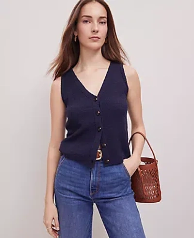 Ann Taylor Petite Weekend Collection Bouclé Sweater Vest In Night Sky