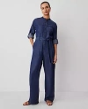 Ann Taylor Petite Weekend Collection Chambray Stand Collar Jumpsuit In Indigo Wash