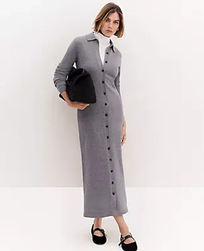 Ann Taylor Petite Weekend Collection Collared Sweater Dress In Medium Heather Grey