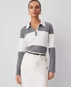 Ann Taylor Petite Weekend Collection Colorblock Polo Top In Medium Heather Grey