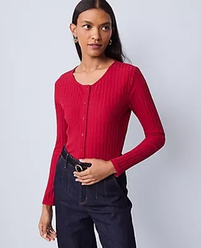 Ann Taylor Petite Weekend Collection Crew Neck Cardigan In Red
