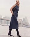 Ann Taylor Petite Weekend Collection Crew Neck Flare Midi Dress In Blue