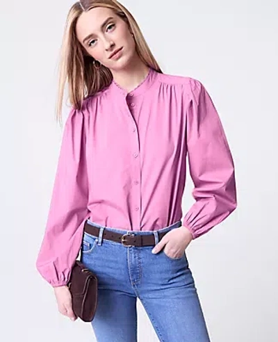 Ann Taylor Petite Weekend Collection Embroidered Collar Blouse In Purple