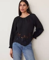 Ann Taylor Petite Weekend Collection Embroidered Popover Top In Black
