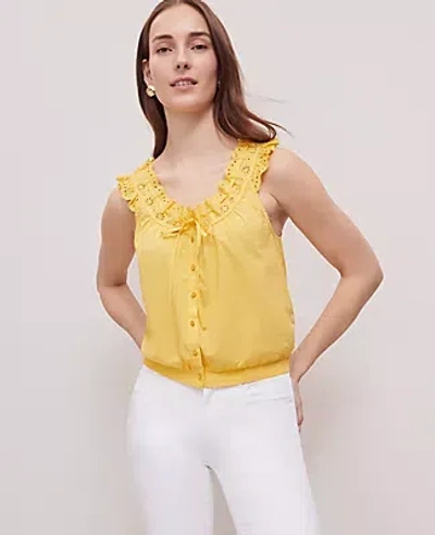 Ann Taylor Petite Weekend Collection Eyelet Tie Neck Top In Mimosa
