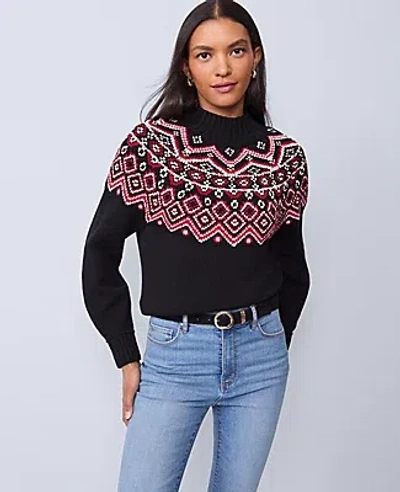 Ann Taylor Petite Weekend Collection Fair Isle Mock Neck Sweater In Black