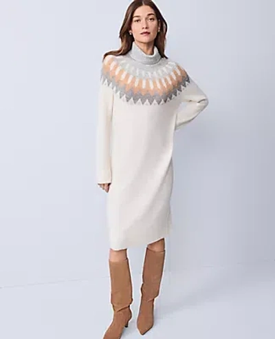 Ann Taylor Petite Weekend Collection Fair Isle Sweater Midi Dress In Gray