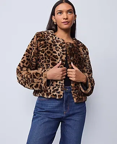Ann Taylor Petite Weekend Collection Faux Fur Animal Print Jacket