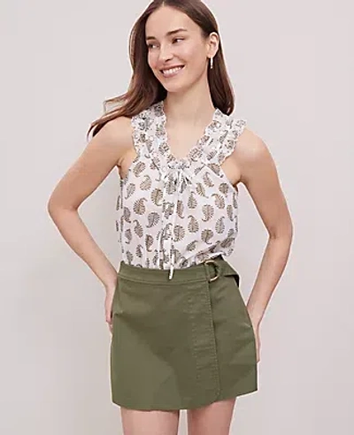 Ann Taylor Petite Weekend Collection Fern Eyelet Tie Neck Top In Moss Green
