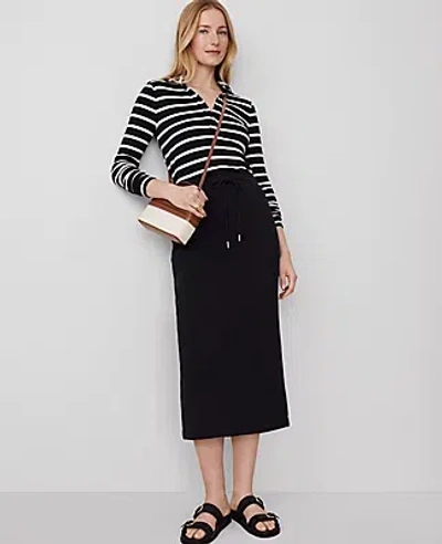 Ann Taylor Petite Weekend Collection Fleece Drawstring Midi Skirt In Black