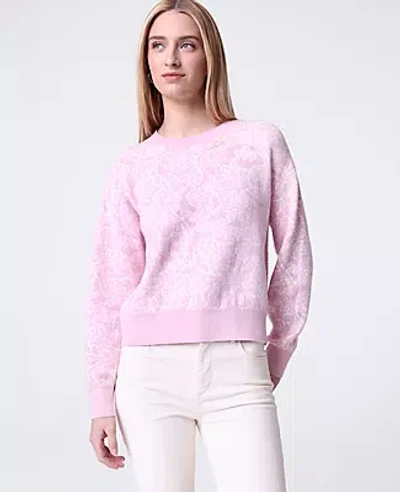 Ann Taylor Petite Weekend Collection Floral Jacquard Crew Neck Sweater In Pink