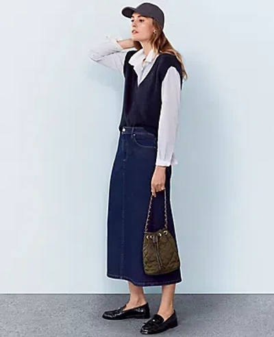 Ann Taylor Petite Weekend Collection High Rise Denim Column Skirt In Refined Dark Indigo Wash