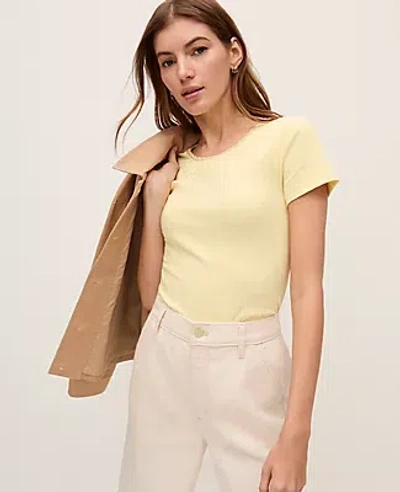 Ann Taylor Petite Weekend Collection Lace Trim Pointelle Tee In Yellow
