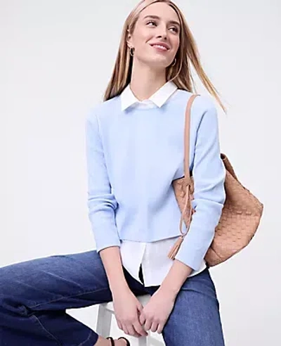 Ann Taylor Petite Weekend Collection Layered Mix Media Top In Blue