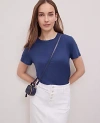Ann Taylor Petite Weekend Collection Linen-blend Tee In Navy Pebble