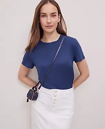 Ann Taylor Petite Weekend Collection Linen-blend Tee In Navy Pebble