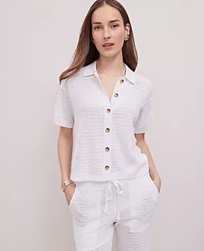 Ann Taylor Petite Weekend Collection Mesh Collared Cardigan In White