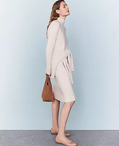 Ann Taylor Petite Weekend Collection Mock Neck Raglan Sweater Dress In Pale Sand Heather