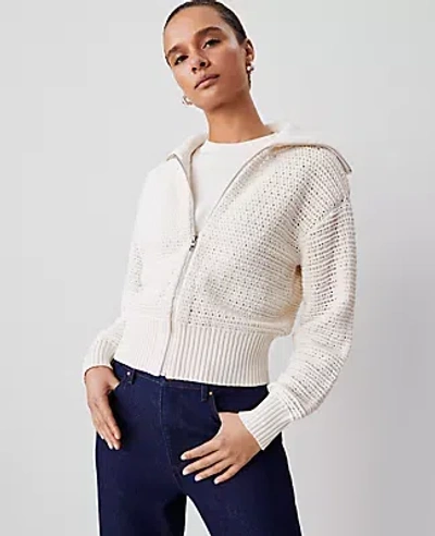 Ann Taylor Petite Weekend Collection Open-stitch Bomber Jacket In Winter White