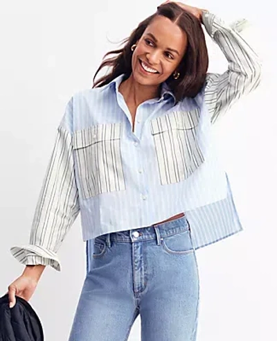 Ann Taylor Petite Weekend Collection Oversized Cropped High-low Shirt In Larmar Blue
