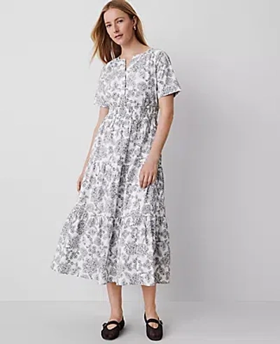 Ann Taylor Petite Weekend Collection Paisley Split Neck Maxi Dress In Winter White