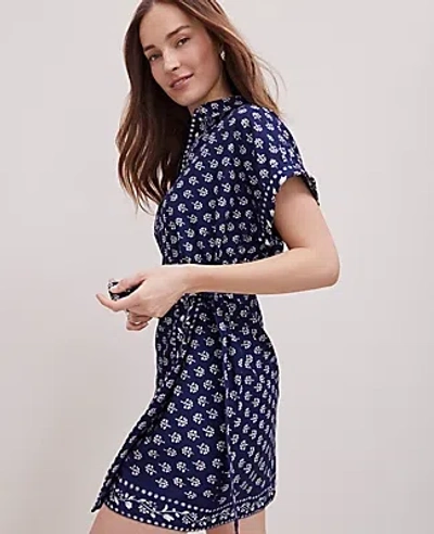 Ann Taylor Petite Weekend Collection Petaled Wrap Shirtdress In Blue