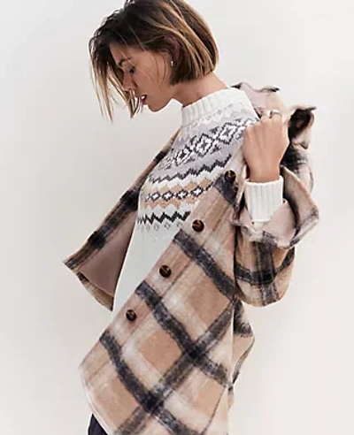 Ann Taylor Petite Weekend Collection Plaid Belted Shacket In Cafe Au Lait
