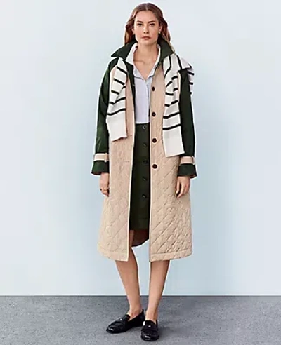 Ann Taylor Petite Weekend Collection Quilted Mixed Media Mac Coat In Baguette