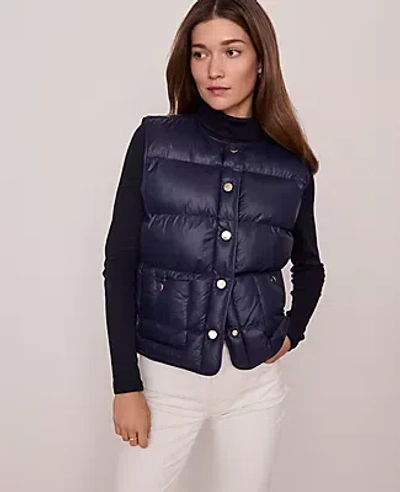Ann Taylor Petite Weekend Collection Quilted Vest In Blue