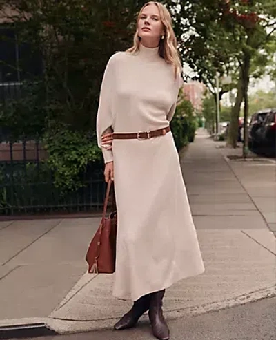 Ann Taylor Petite Weekend Collection Ribbed Turtleneck Sweater Dress In Neutral