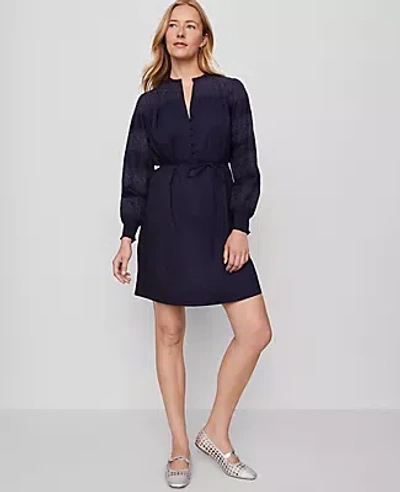 Ann Taylor Petite Weekend Collection Ruffle Collar Belted Shift Dress In Black