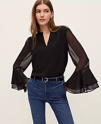 Ann Taylor Petite Weekend Collection Ruffle Sleeve Blouse In Black