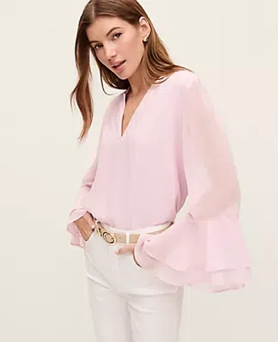 Ann Taylor Petite Weekend Collection Ruffle Sleeve Blouse In Pink